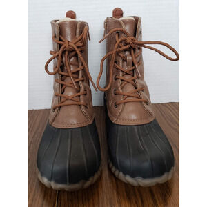 YUU Duck Boots Brown Synthetic Zip Women Sz 5